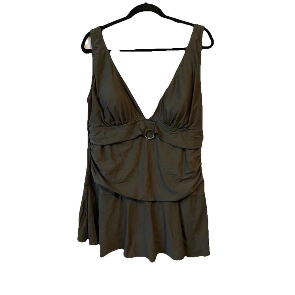 Cinlee Womens Plus Size 20 Boho Army Green Swim Dress‎ Sexy Plunge Flattering